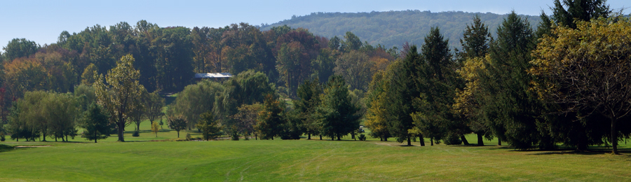 View of a mountain ridge beyond the course at Chapel Hill